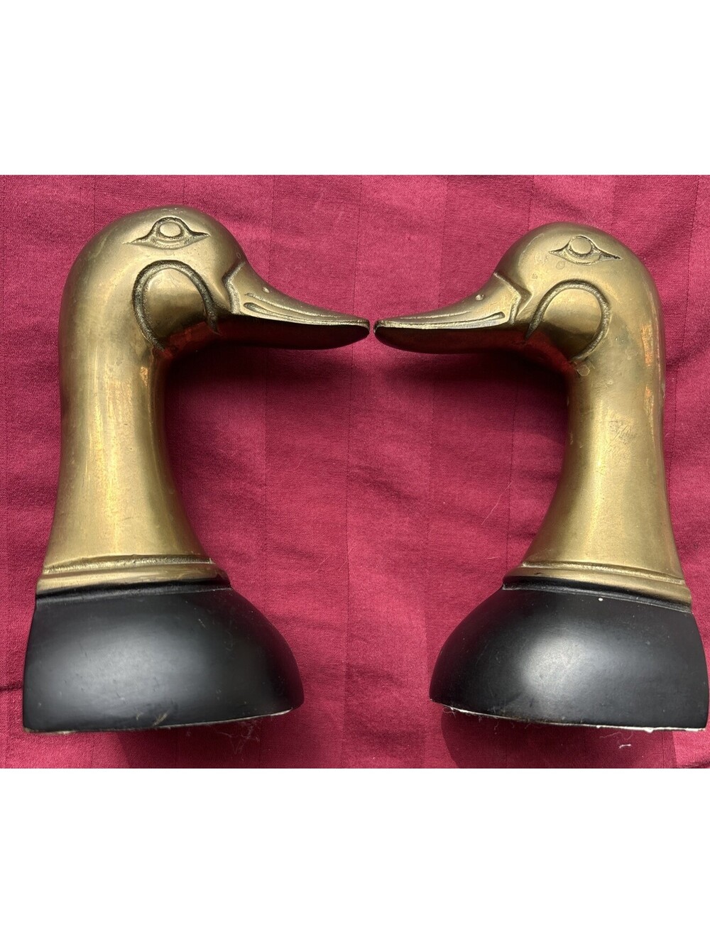 Vintage Brass Tone Duck Head Bookends Pair Made in Taiwan Black Base 🔥